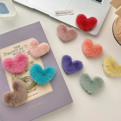 20Pcs/Lot Autumn Winter Women Hair Accessories Candy Color Plush Love Heart Shaped Bangs Hairpins Cute Hair Clip Girls H