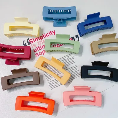New Colorful Rectangle Hollow Big Hair Claw For Women Thick Long Hair Holder Claw Clip Toothed Hairpins Fashion Hair Acc