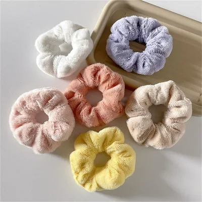 Winter Warm Soft Hair Scrunchies For Women Girl Fluffy Plush Elastic Hair Band Multicolor Rubber Band Hair Loop Hair Acc