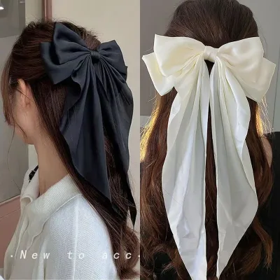 Chiffon Bow Hair Clip Women Large Bowknot Stain Hairpin Barrettes Girls Solid Color Ponytail Clip Hair Accessories Headw