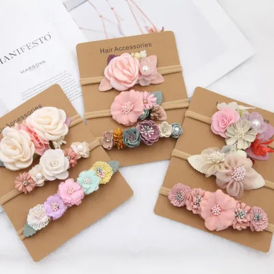 Baby Girl Elastic Headband Set 3-Pack Newborn Flower Toddler