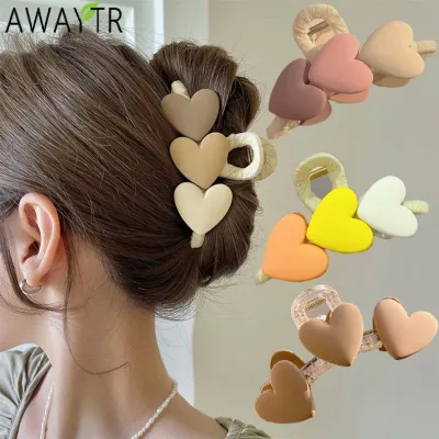AWAYTR New Korea Heart Shape Acrylic Hair Claws Crab Large Pearl Claw Clips for Woman Girls Bath Barrette Lady Fashion H