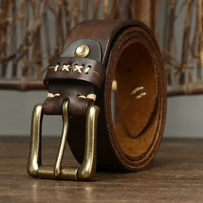 Genuine Cowhide Leather Belt Luxury Pin Buckle Men Cowboy Vintage