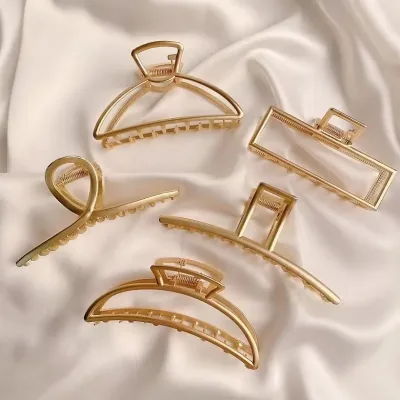 Gold Geometric Metal Hair Claw Clips for Women