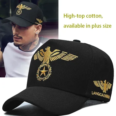 InlnDtor Embroidery high top European and American style wide brim baseball cap casual big head circumference men's cap