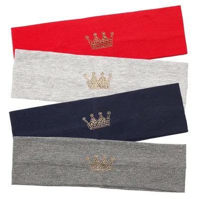 Baby Girl Rhinestone Crown Cotton Headband Soft Elastic