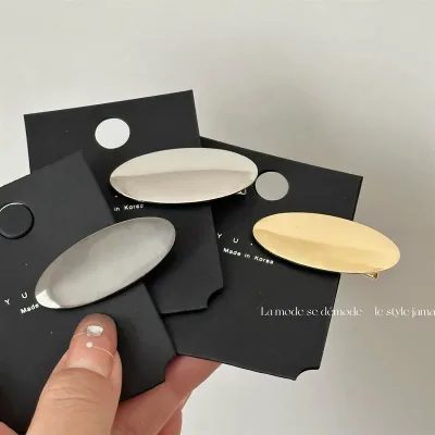 Korean version simple alloy oval duckbill clip Versatile spring clip temperament bright metal clip banger clip hair orna