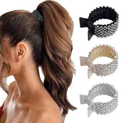 Rhinestone Hair Barrettes Metal High Ponytail Buckle