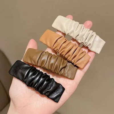 Korean Leather Fold Solid Colour Elegant Hair Clip for Women