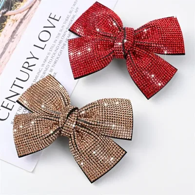 New Shiny Rhinestone Bow Hairpin Hair Accessories Fashion Hair Clips for Women Girls Vintage Barrettes Ponytail Holder H