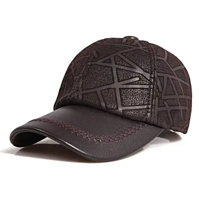2023 Men Genuine Leather Baseball Caps Adjustable Sheepskin Men Youth Duck Tongue Dad Hats 55-60cm Geometric LIrregular 