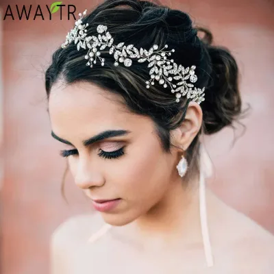 New Crystal Flower Headband Ribbon Bow Hairband for Bride Wedding Hair Accessories Pearl Head Flower Headbands Women Hea
