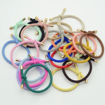 10PCS 34 Colors 5mm Knotted Women Elastic Hair Rubber Bands High Quality Girls Hair Scrunchies Gold Plated Ends Knotted 