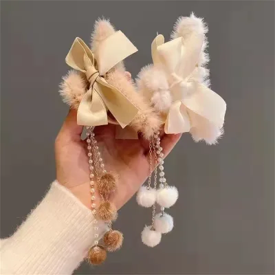 Furry Hair Claw Big Bow Hair Clips Banana Jaw Clips Pearl Tassel Hair Clips Strong Hold Hair Claw Clips Fashion Hair Acc