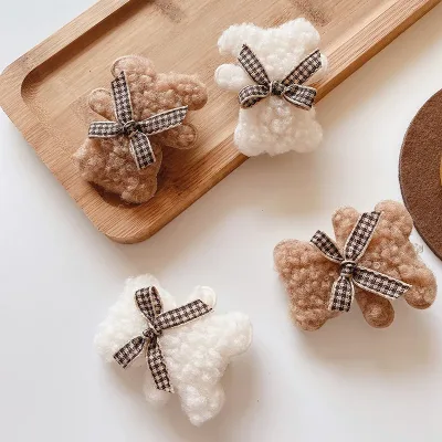 New Toddlers Kids Bear Hair Clips Hairpins for Children Baby Handmade Girls Hair Accessories Autumn Winter Cloth Barrett
