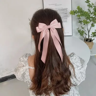 Lystrfac Fashion Fabric Ribbon Hair Bow Hairpin for Women Girls Hair clips Black White Bow Top Clip Female Hair Accessor