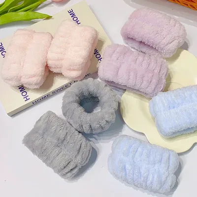 2pcs/lot Soft Wristbands For Washing The Face Women Flannel Microfiber Wrist Washband Absorbent Wrist Sweatband Girls ha