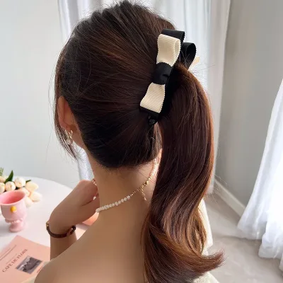Lystrfac Fashion Black White Bow Banana Hair Clip for Women Girls Horsetail Hairpin Headdress Female Hair Accessories