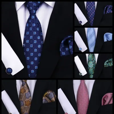 Tie For Men Classic Plaid Handkerchiefs Red Necktie Cufflinks For Men Blouse Business Wedding Accessories Women Collar M