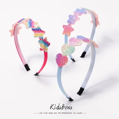 Glitter Heart and Rainbow Star Headband for Girls — 8 Colours