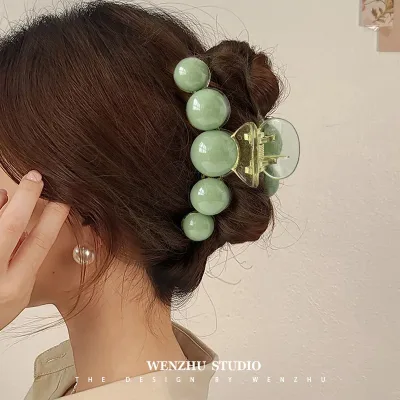 Women's Green Pearl Hair Clips