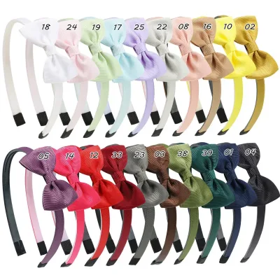 Handmade Ribbon Hair Bow Headband for Baby Girls — 20 Colours