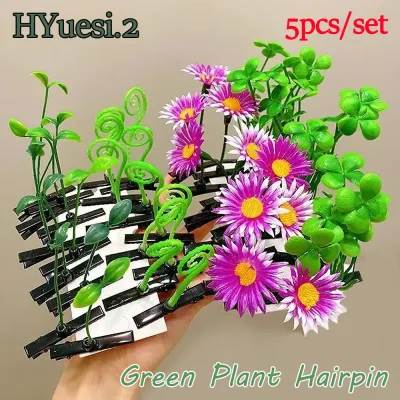 Plant Mushroom Bean Sprout Grass Flower Novelty Hair Clips 5-Pack