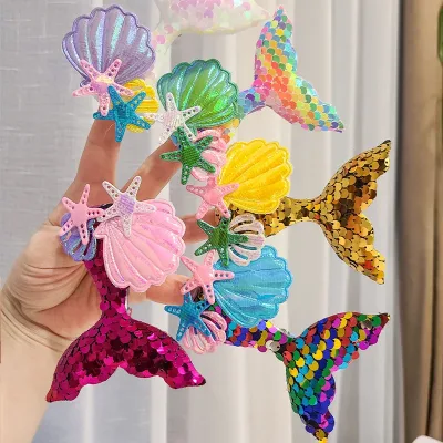 Sequin Fishtail Shell Starfish Princess Hair Clip for Baby Girls
