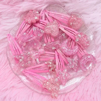 Crystal Bow and Shell Hair Clips for Girls — 2-Pack Pink