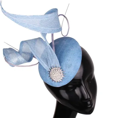 Light Blue Fascinator Cocktail Hat with Mesh Headpiece