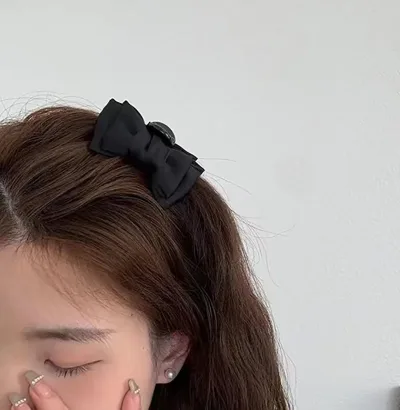 Black bow princess head clip small female side fringe hair clip headdress net red new style Hair Claws