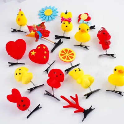 50Pcs/Lot Cartoon Funny Children 3D Little Yellow Duck Plush Hairpin Fashion Animal Duckbill Clip Accessories Headwear W