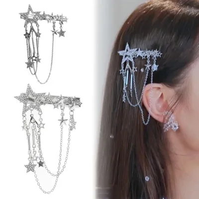 Punk Hair Clip for Women Girl Vintage Crystal Star Tassel Hairpins Harajuku Y2K Fashion Headwear Hair Jewelry Accessory