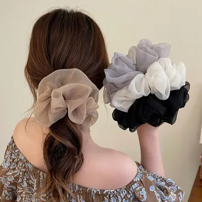 Woman Large Solid Color Chiffon Scrunchies Girls Sweet Rubber Band Lady Hair Accessories Hair Ties Ponytail Holders Orna