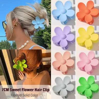 7CM Frosted Flower Hair Claw Clip - Solid Color Shark Clip for Women Girls Hair Accessories Sweet Design