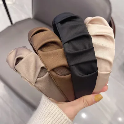 UXSL Korean New Light Coffee Color Wide Pleated Headbands Womans Temperament Hair Hoop Wash Face HairBand Trend Hair Acc