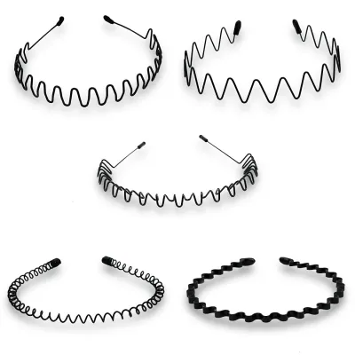 Unisex Black Elastic Non Slip Simple Metal Headbands For Men Women Wavy Hairband Spring Hair Hoop Fashion Hair Accessori