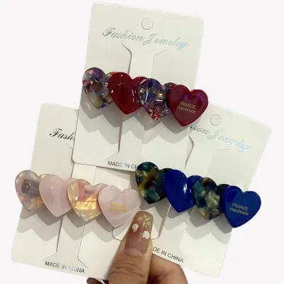 Korean Acetate Heart Hair Clips Pink Bow Leopard Barrettes