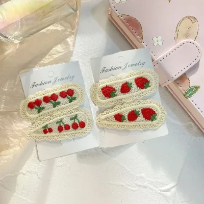 2PC Cherry Strawberry Hollow Knitting Hairpin Hair Clips Vintage Crab Clip for Girls Women Hair Accessories0