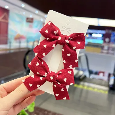 2-Pack Red Bow Princess Hair Clips for Girls
