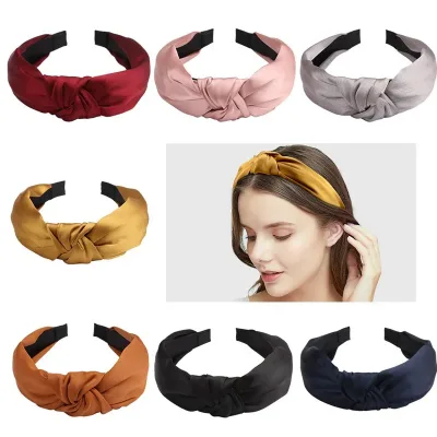 Summer Satin Headband Female  Knot Hair Hoop Solid Fashion Hair Headbands Fabric Wide Hair Clip Woman Office Hair Access