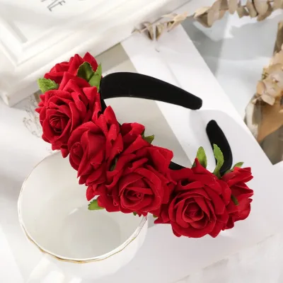 Haimeikang Simulation Rose Headband For Women Romantic Red Bezel Hair Hoop Hair Bands Girls Wedding Hairband Hair Access