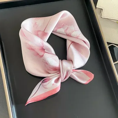 100% Real Silk Square Scarf Women Printed Natural Bandana