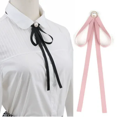 Pearl Ribbon Brooches Pin Bow Tie Vintage Pre-Tied Collar Black Blue Bowknot White Shirt Necktie Clip Women Girls Clothe