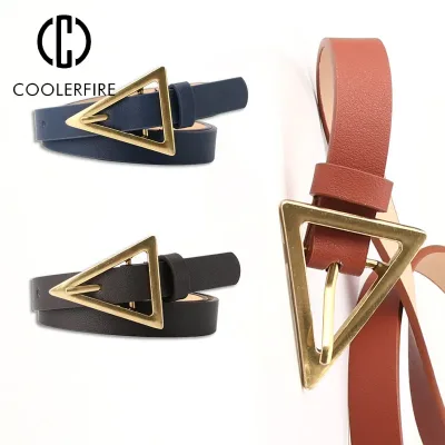 Belts for Women  Casual Thin Skinny Fashion Luxury Brand Designer Women Dress Jeans Belts Gold Buckle Solid Waistband DT