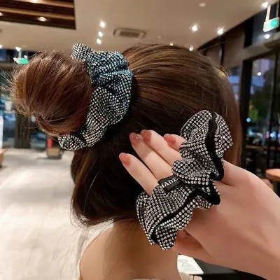 Sparkling Full Rhinestone Hair Tie Scrunchies For Women Girls Party Headdress Hair Accessories Ponytail Elastic Rubber B
