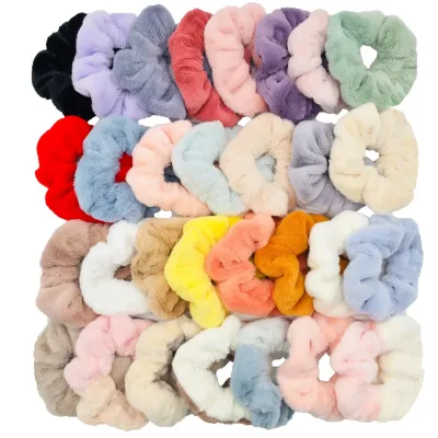 6pc Hair Scrunchies Furry Elastic Band Women Girl Ponytail Holder Rubber Ties Accessories Plush Faux Fur Soft Chiffon He
