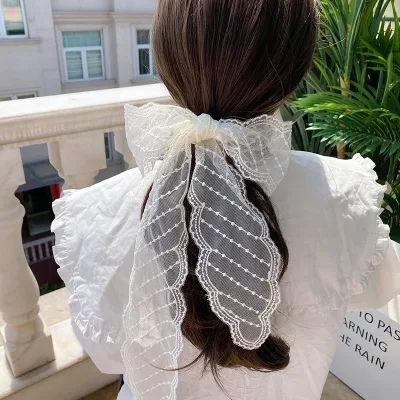 Fashion Solid Color Lace Embroidery Women's Hair Scarf Korean Style Hair Long Ribbons Scarf Hair Bands  Headwear