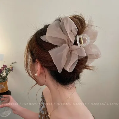 Elegant Mesh Bow Grip Clip for Girls Ponytail Braid Hair Claw Clip Stylish Hair Accessory Gift for Ladies  заколка зажим