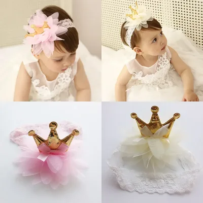 Crown Flower Elastic Headband for Girls